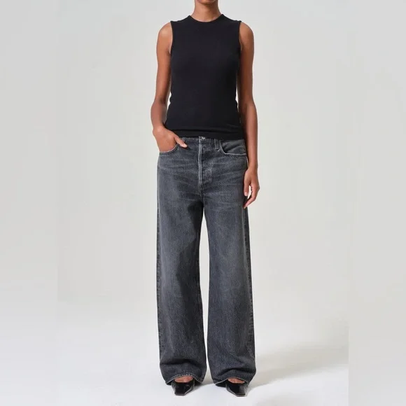 Agolde Low Slung Baggy 30.5” Jeans in Ditch Grey Wash Size 23 Waist Relaxed Fit - Picture 2 of 16